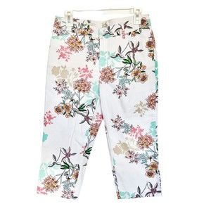 St. John's Bay Womens Pants Capri Size 6 Floral Print Botanical Stretch Pockets